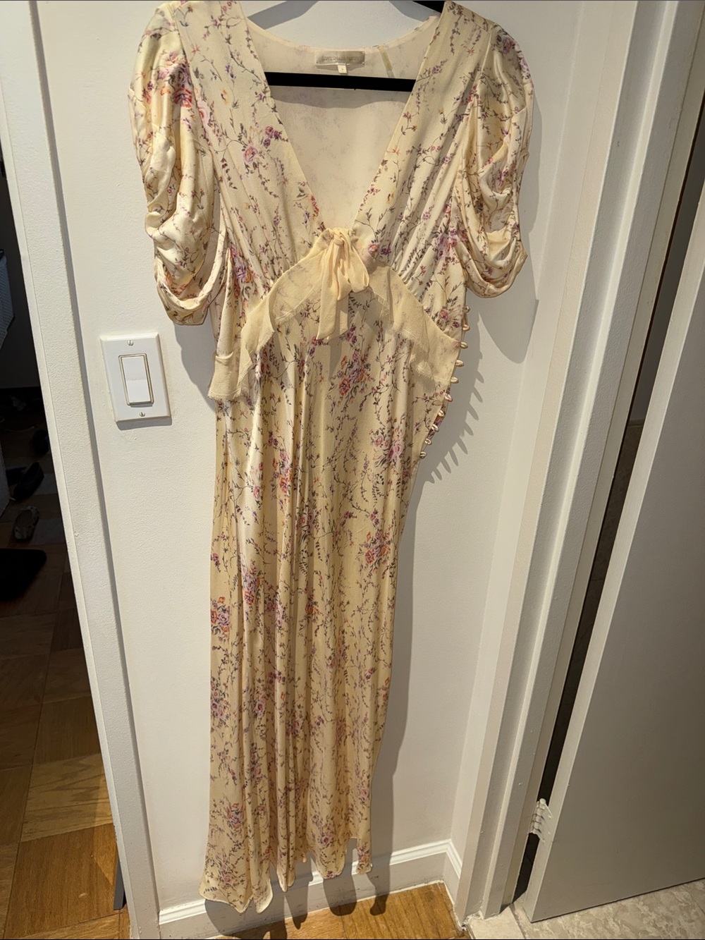 LoveShackFancy Cream Floral Silk Dress